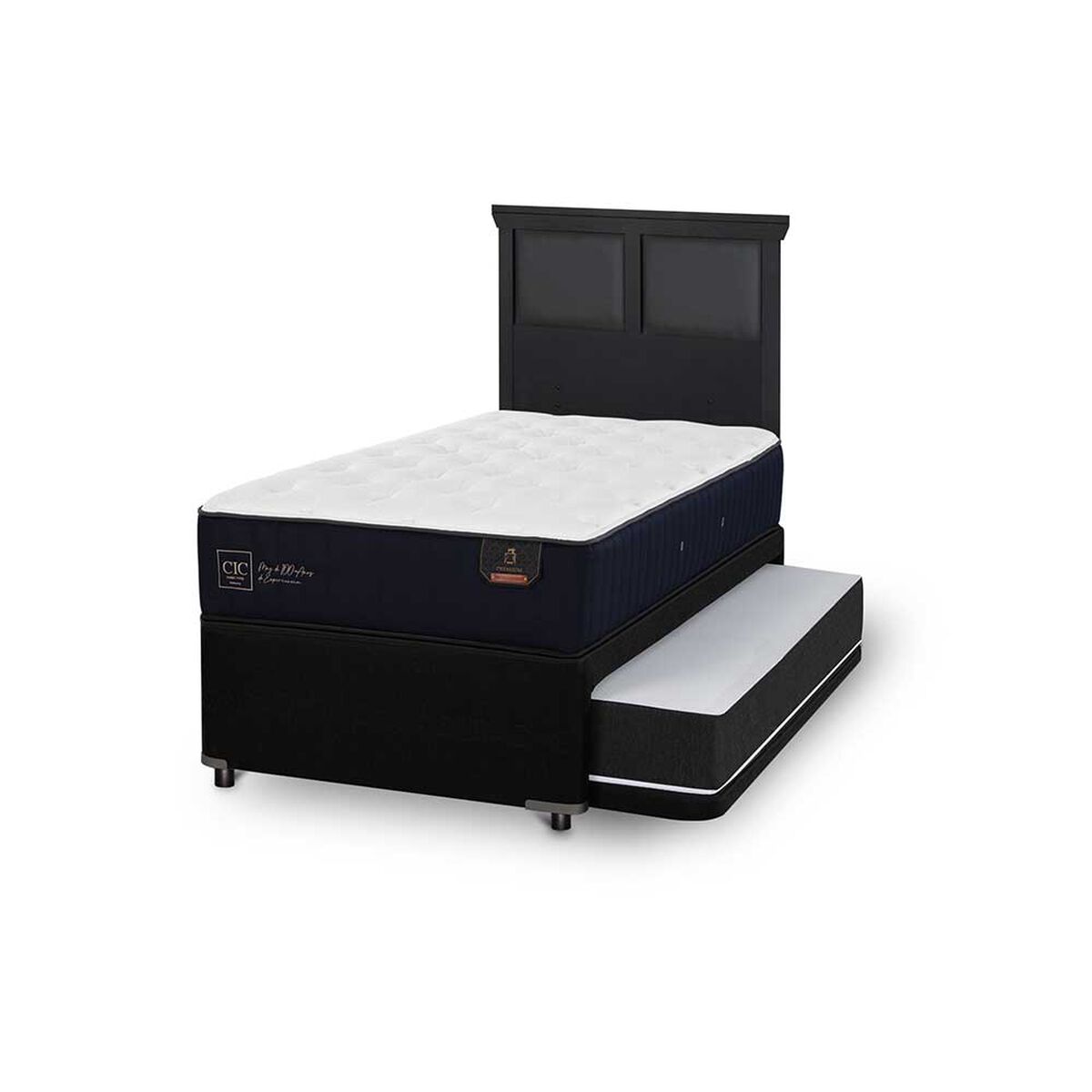 Cama Nido CIC 1,5 Plazas Premium + Respaldo Torino Negro