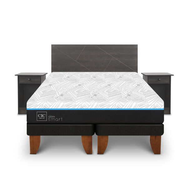 Cama Europea CIC Green Infinity 2 Plazas + 1 Respaldo + 2 Veladores Villarrica Gris