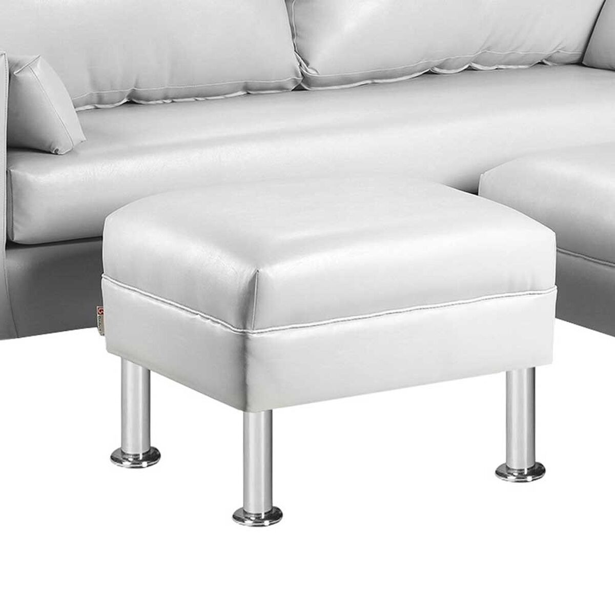 Juego de Living Bodevir Sky PU 12 Sofá 3 Cuerpos + Dos Pouf 1 Cuerpo Blanco 