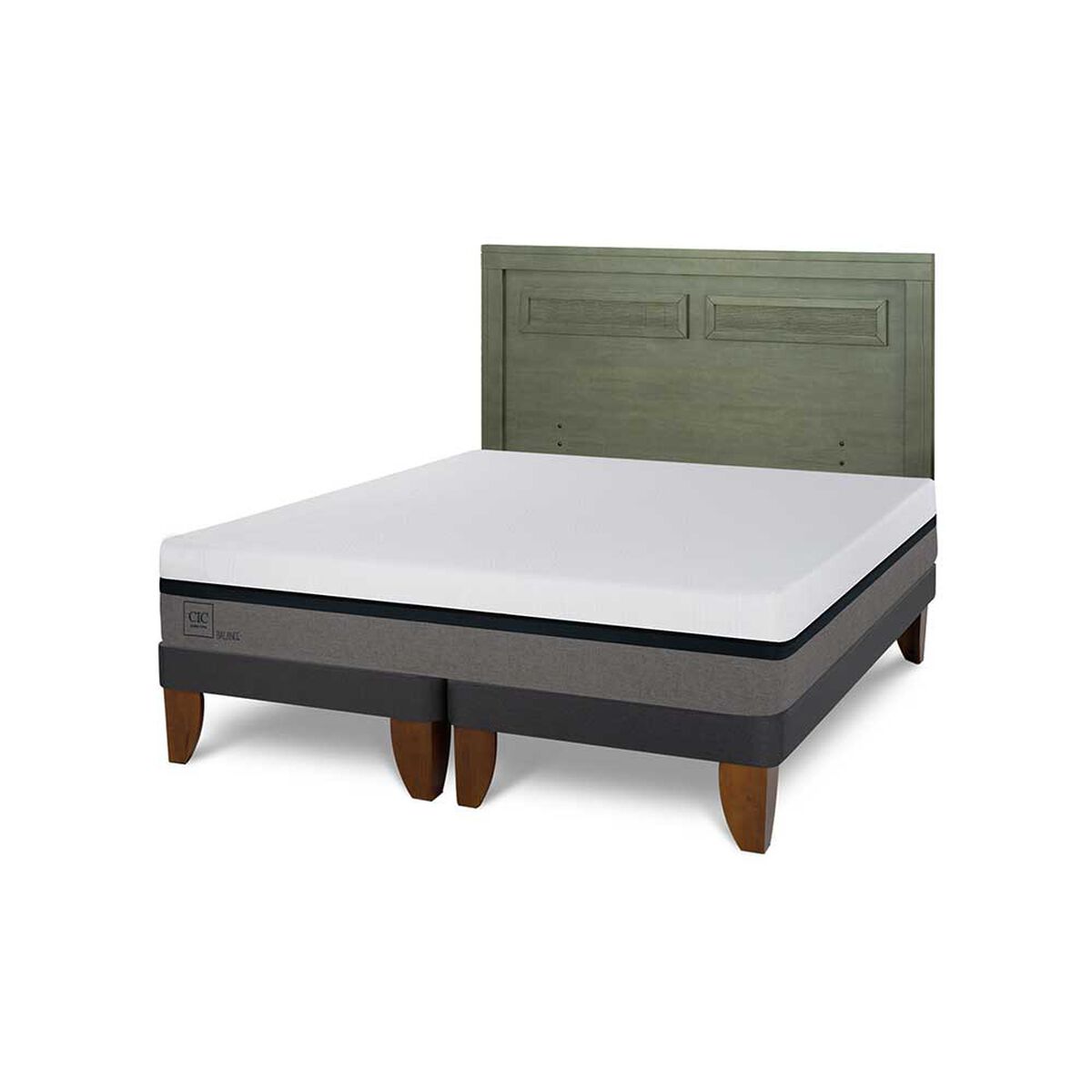 Cama Europea CIC Base Dividida 2 Plazas Balance + Respaldo Milan Olivo