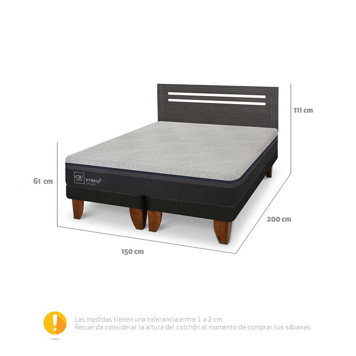 Cama Europea CIC Base Dividida 2 Plazas Hybrid Plus Infinity + Respaldo Munich