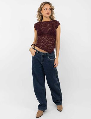 Imagen 2 del producto Polera Encaje Manga Corta Mujer Icono Burdeo, Crudo, Negro