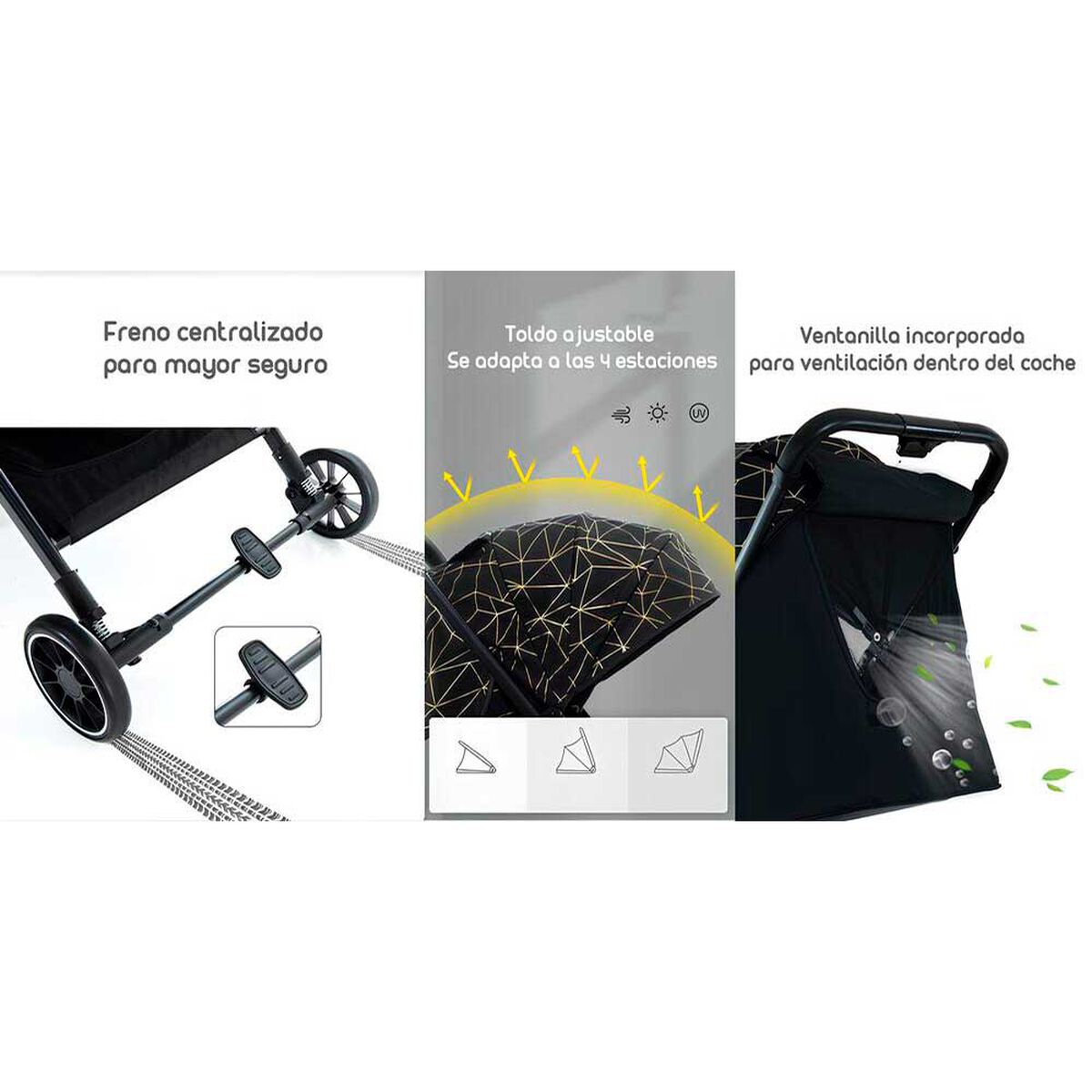 Coche de Paseo Últra Compacto con Accesorios LuBabycas Black
