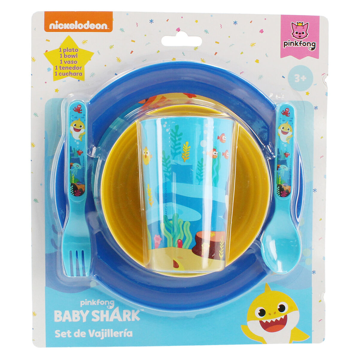 Set 5 Piezas Vajilla Infantil Baby Shark Celeste