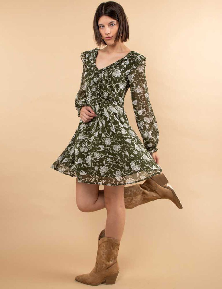 Vestido Corto Estampado Manga Larga Mujer Zibel