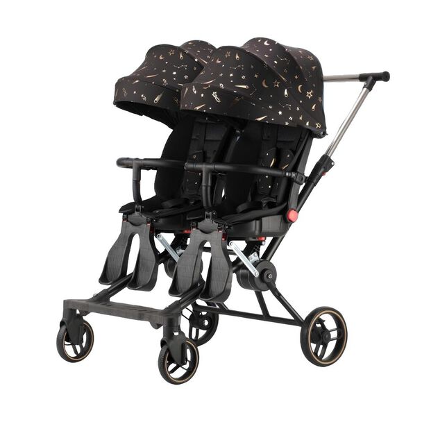 Coche Doble con Mesita de Comer Reclinable Negro LuBabycas