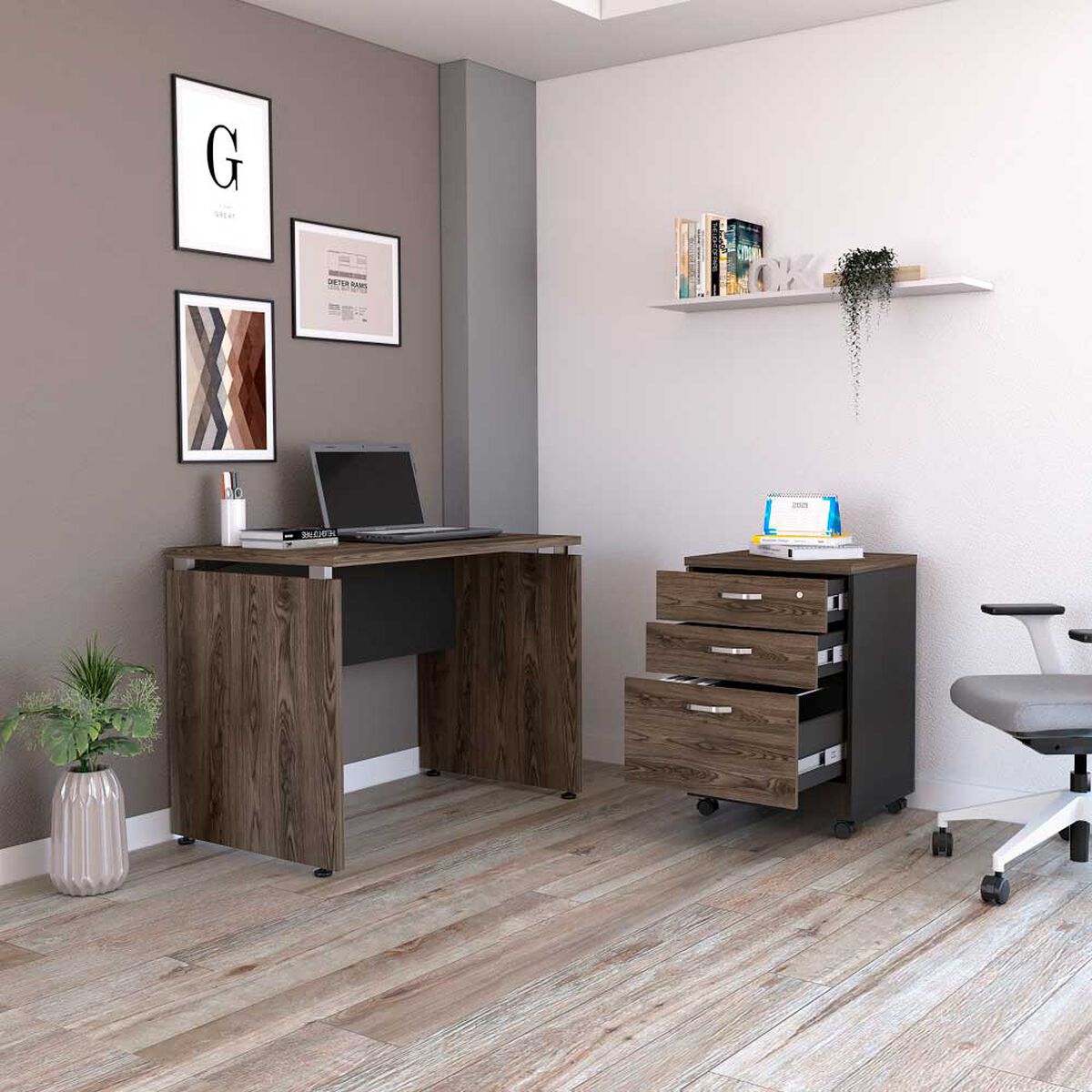 Combo Escritotio + Archivador 3 Puertas TuHome Home Office Negro Soft-Co&ntilde;ac