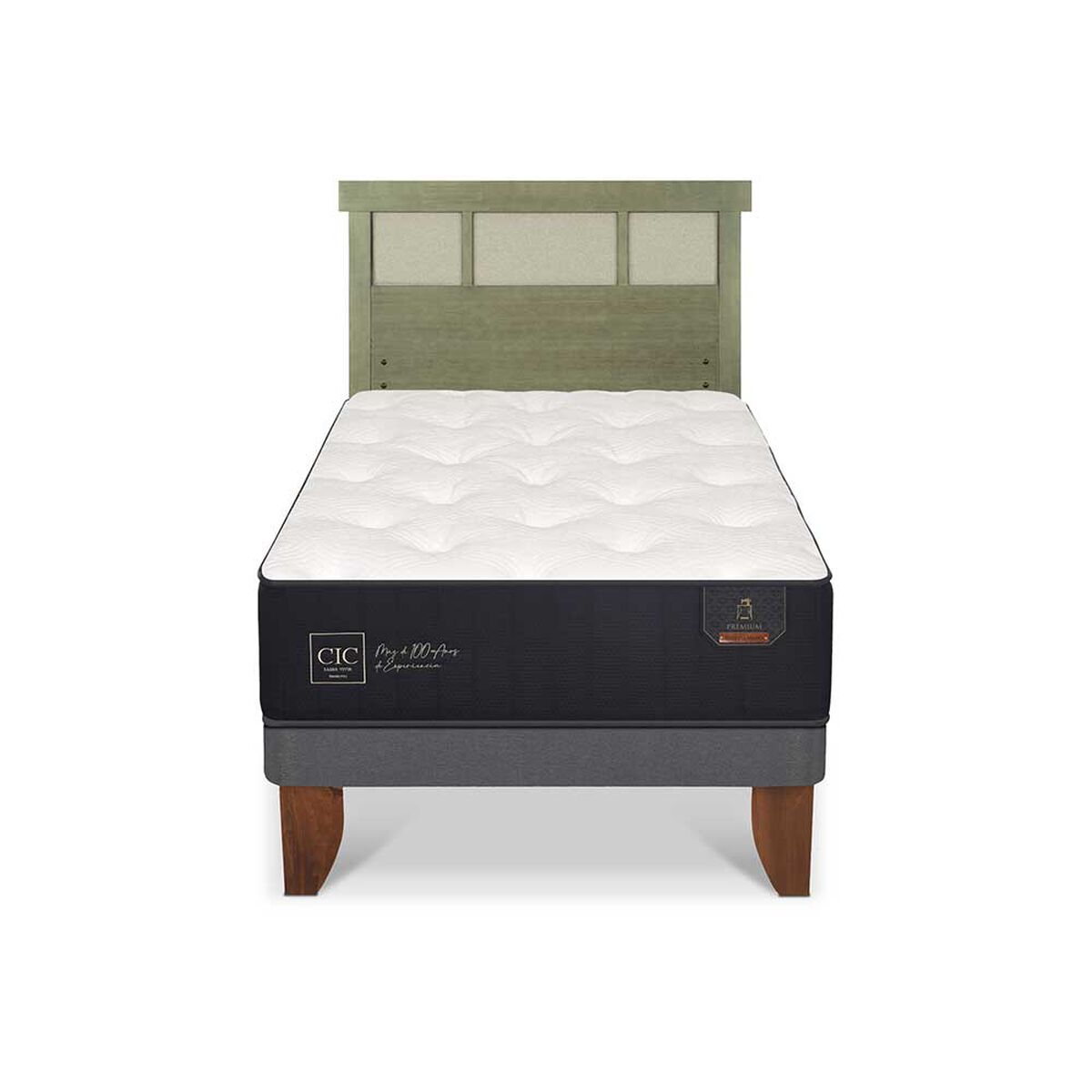 Cama Europea CIC 1,5 Plazas Premium + Respaldo Dublin Olivo