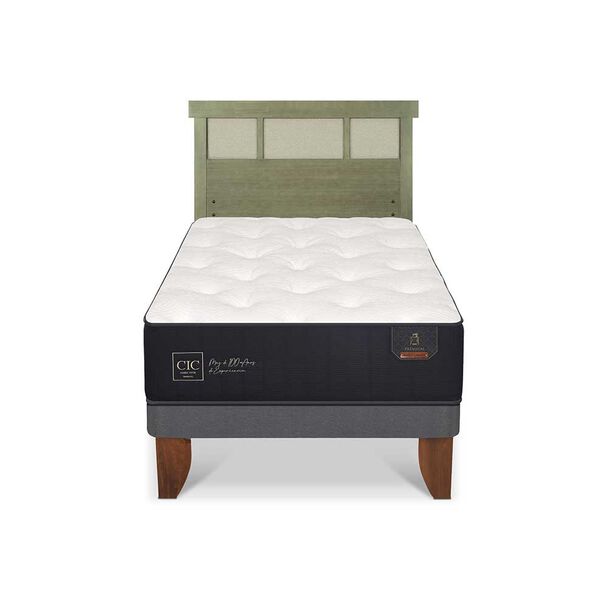 Cama Europea CIC 1,5 Plazas Premium + Respaldo Dublin Olivo