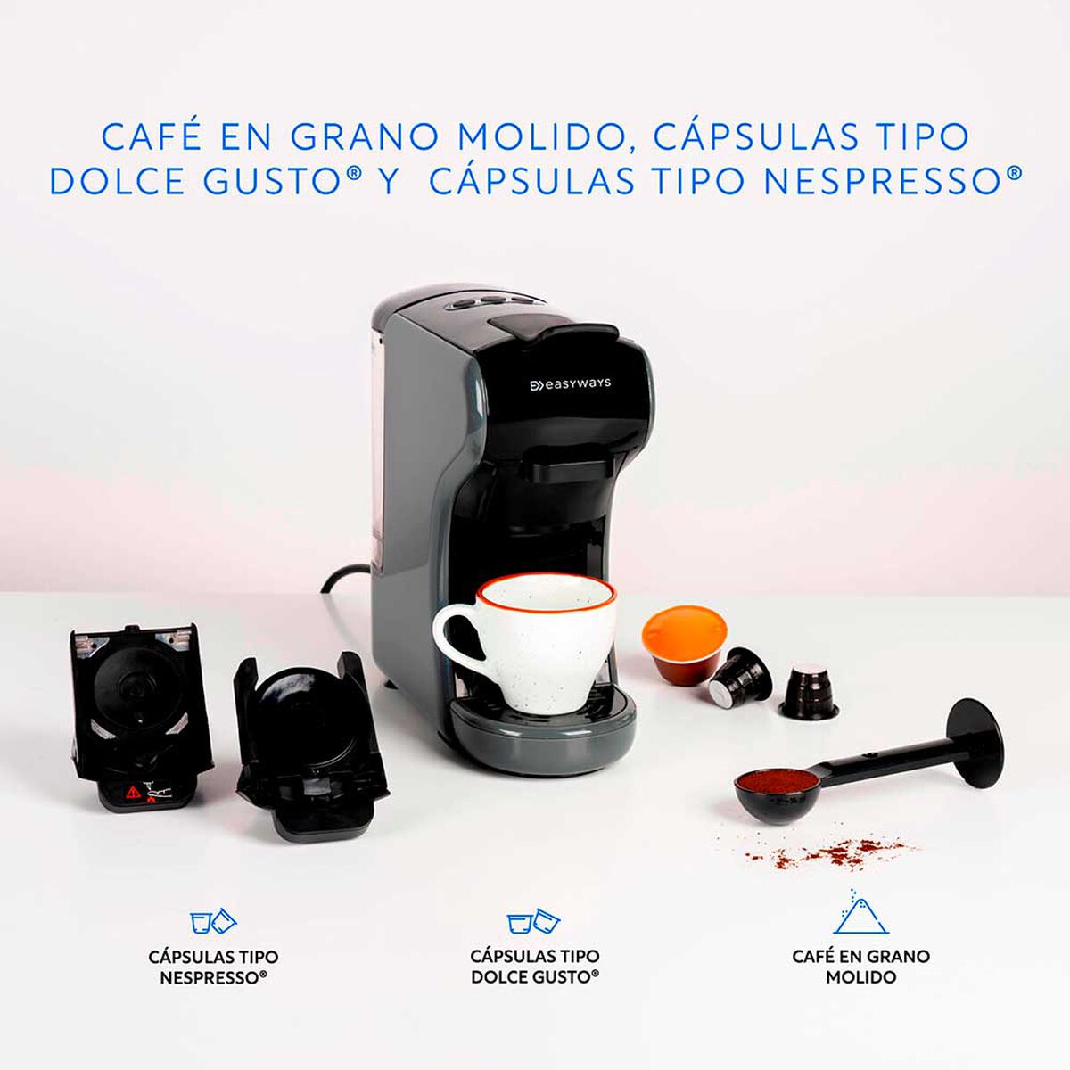 Cafetera EasyWays Milano Coffee 3 en 1 Gris