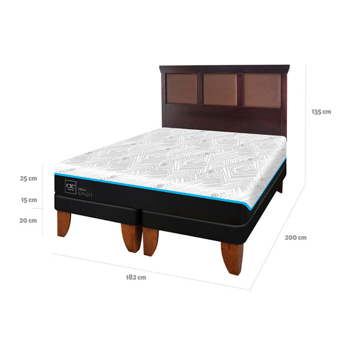 Cama Europea CIC Green Infinity King + 1 Respaldo Torino Choc
