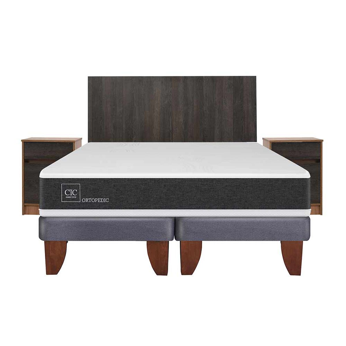 Cama Europea CIC Base Dividida 2 Plazas Ortopedic + Respaldo + 2 Veladores