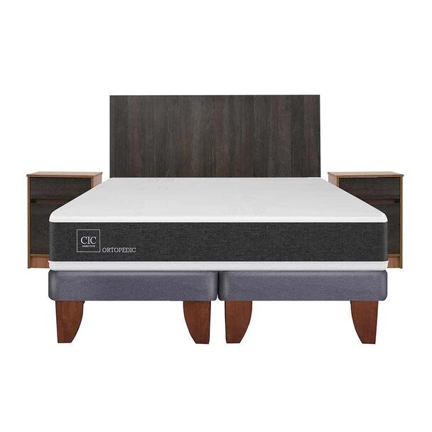 Cama Europea CIC Base Dividida 2 Plazas Ortopedic + Respaldo + 2 Veladores