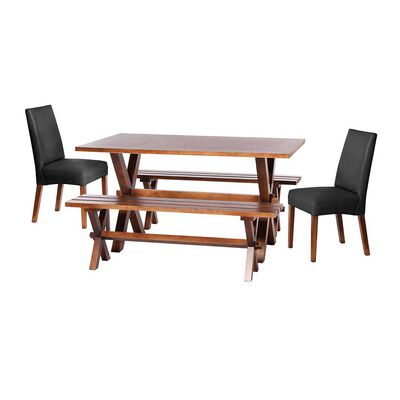 Juego de Comedor Latam Home Sevilla Cadiz 2 Sillas + 2 Bancas PU Negro
