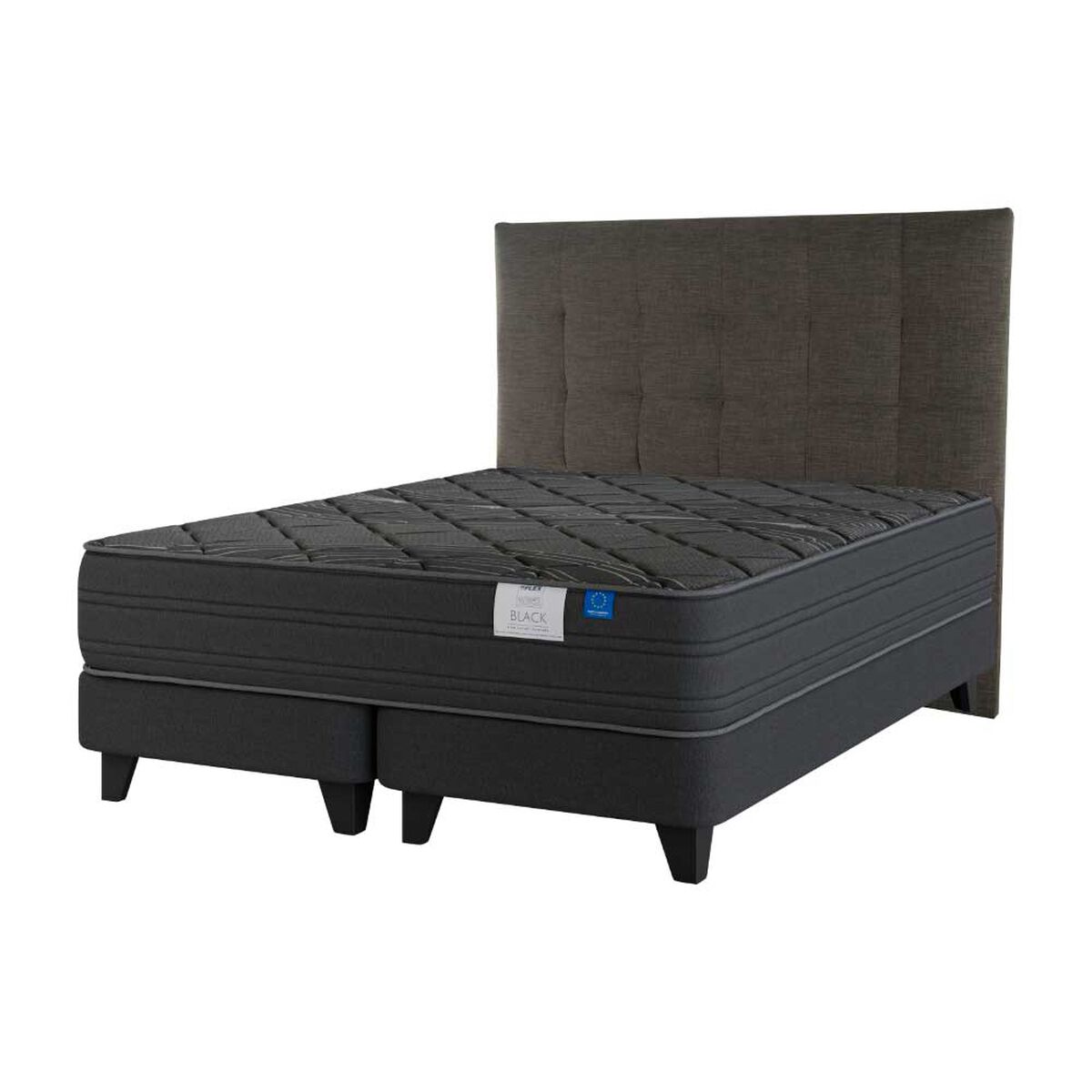 Cama Europea Flex Base Dividida King Black + Respaldo Grafito