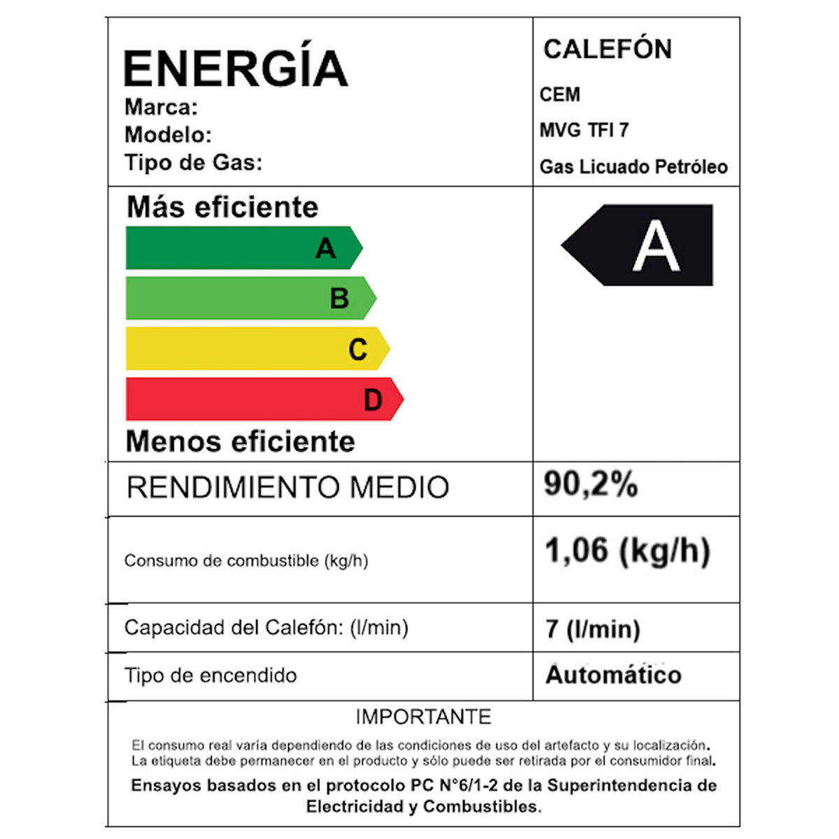 Calefont Tiro Forzado Master 7 Gas Licuado 7 lts.