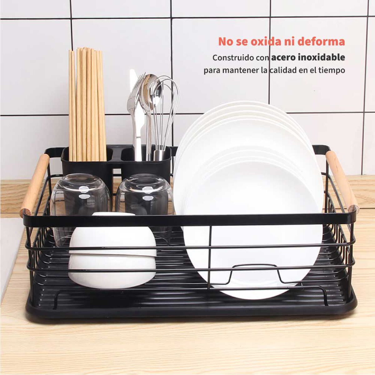 Secaplatos Escurridor Simplit 1 Nivel Acero Inoxidable Negro