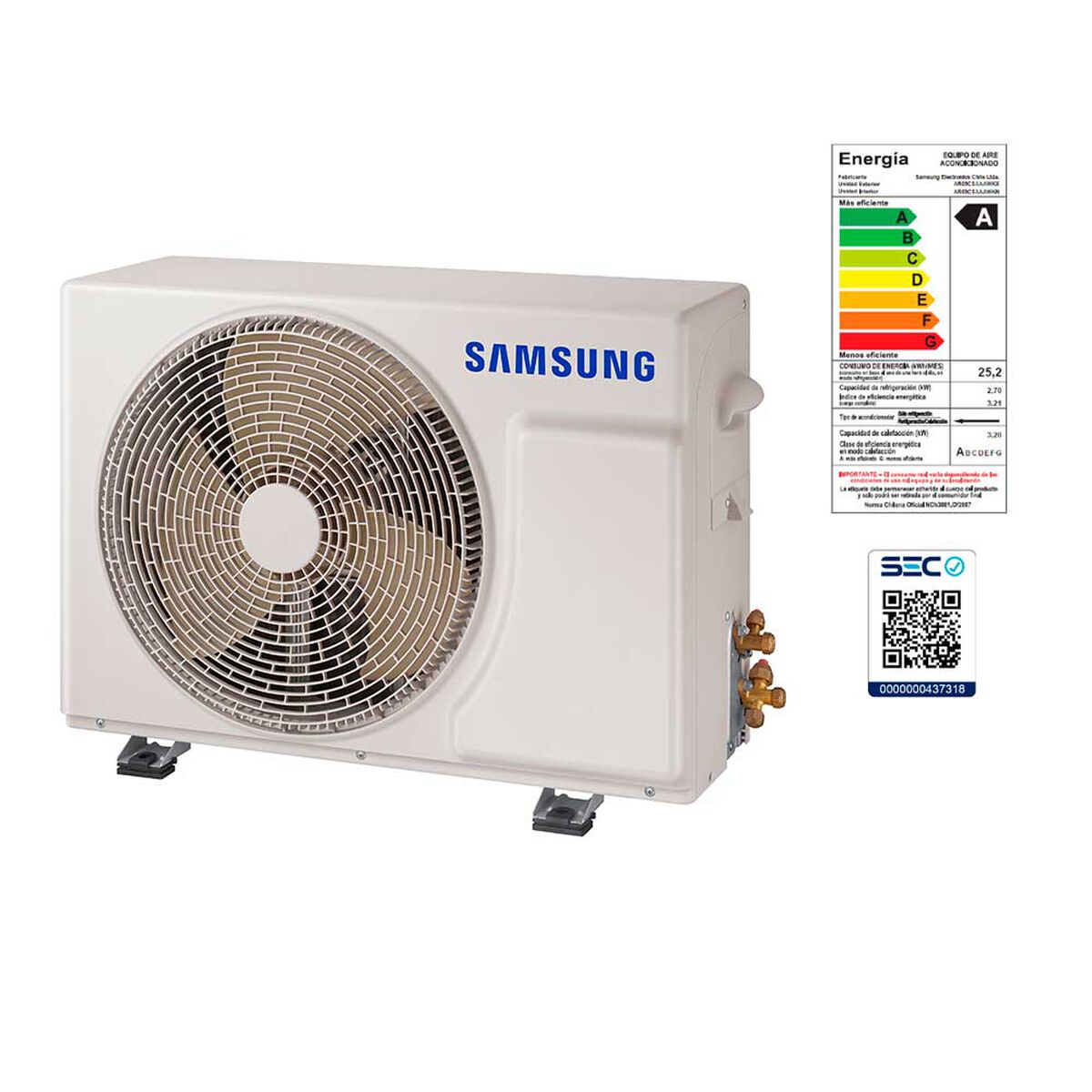 Aire Acondicionado Samsung AR09CSAAAWK/ZS Wind-Free Inverter 9000 BTU Frío-Calor WiFi