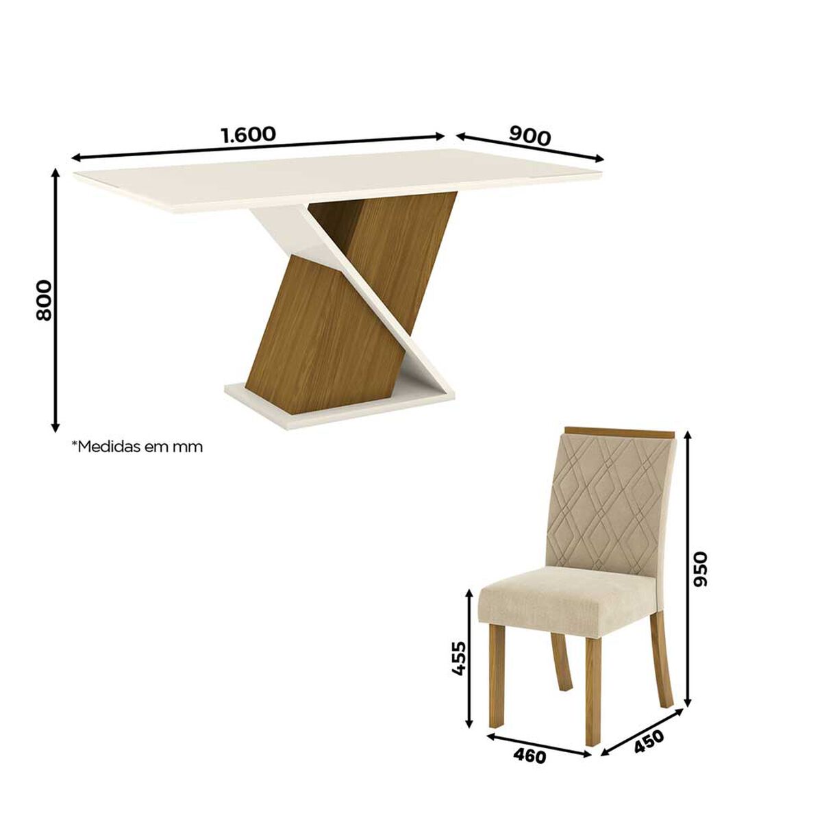 Juego de Comedor Home Mobili Avanti 6 Sillas Blanco Beige