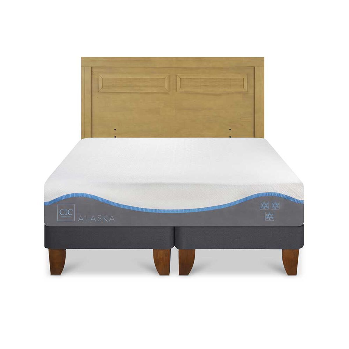 Cama Europea CIC Base Dividida 2 Plazas Alaska + Respaldo Milan Mostaza