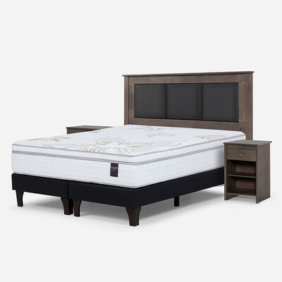 Imagen 2 del producto Cama Europea Rosen 2 Plazas Art 4 + Respaldo + Velador Rachel Gris
