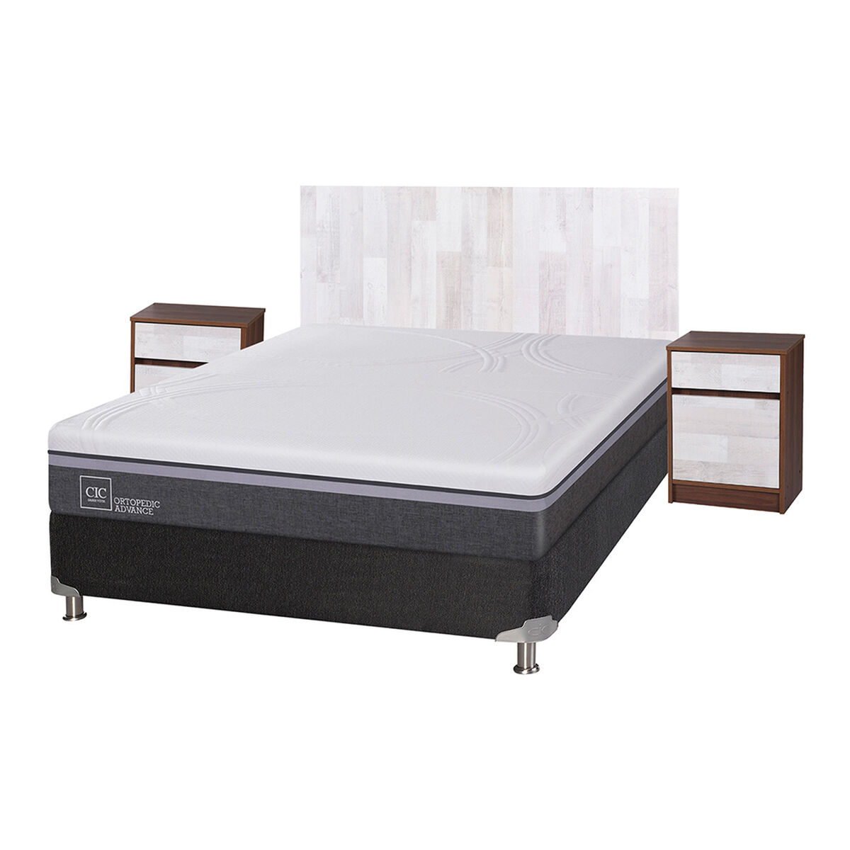 Box Spring CIC 2 Plazas Ortopedic Advance + Respaldo + 2 Veladores