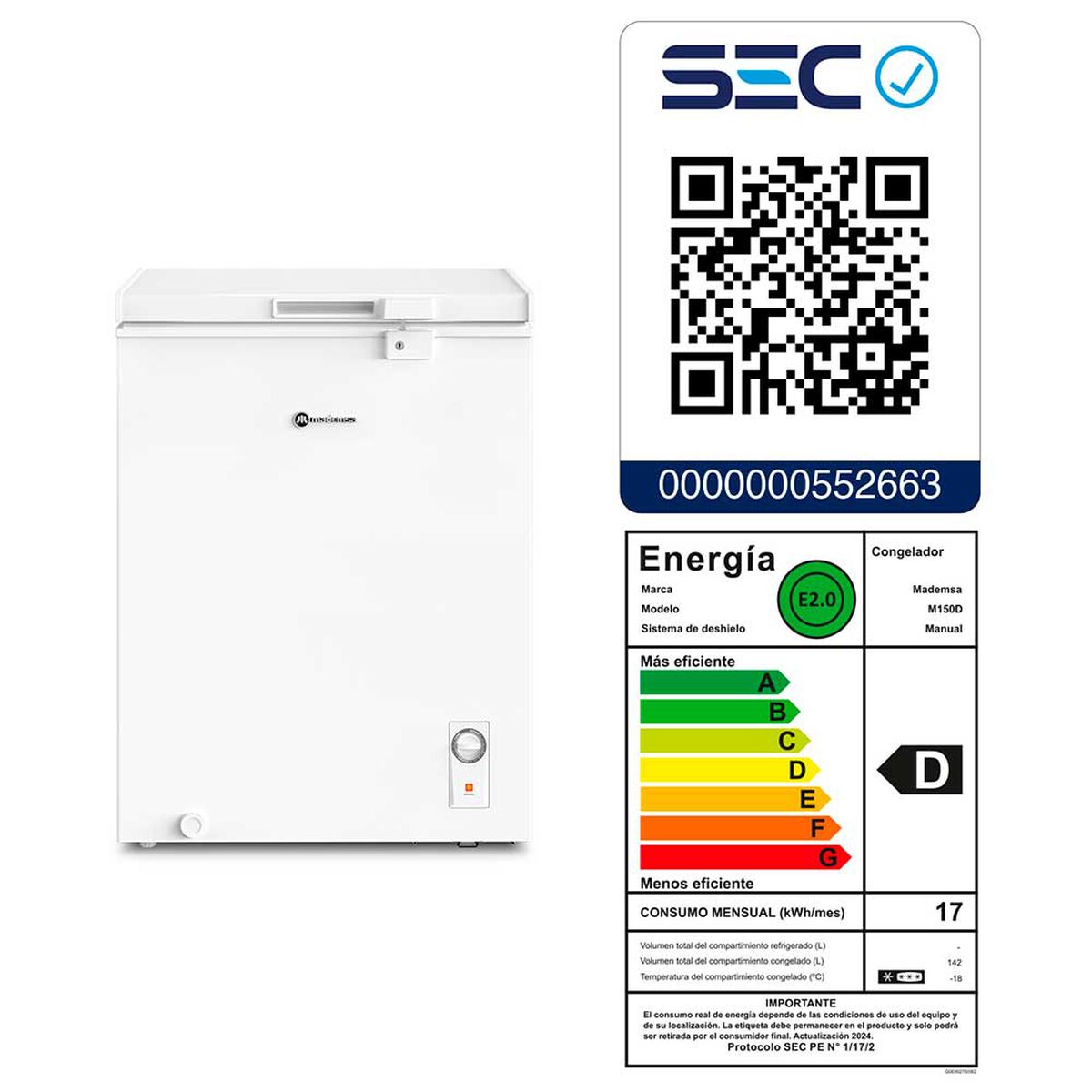 Freezer Horizontal Mademsa M150D 142 lts&nbsp;