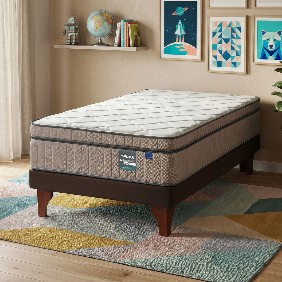 Cama Europea Flex 1,5 Plazas M&aacute;ximo Cobre