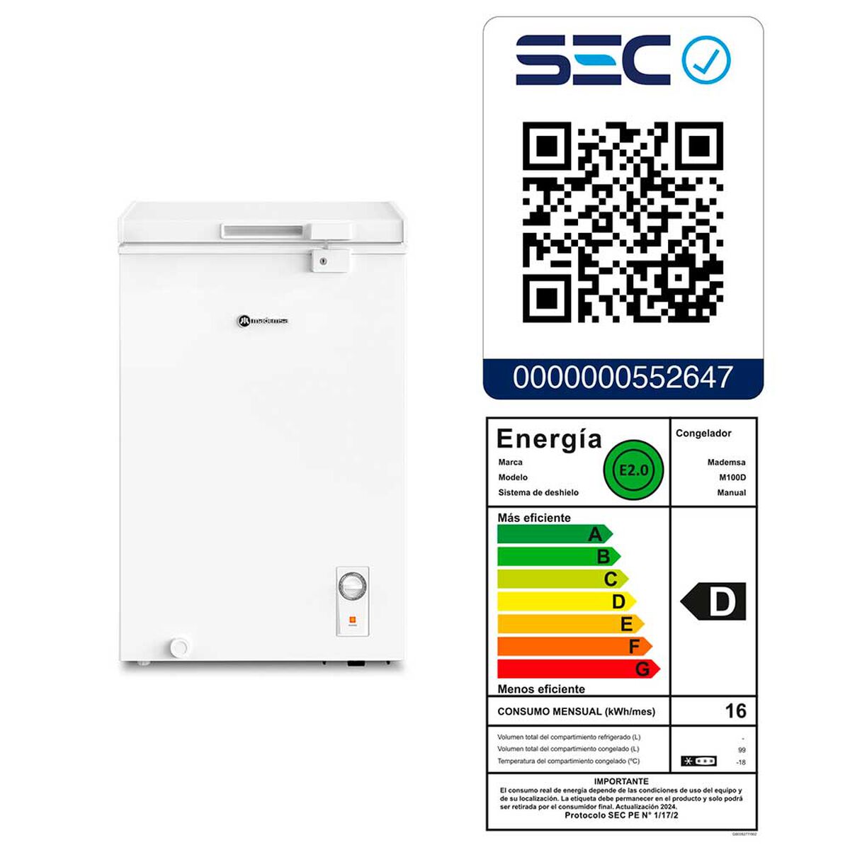 Freezer Horizontal Mademsa M100D 99 lts&nbsp;