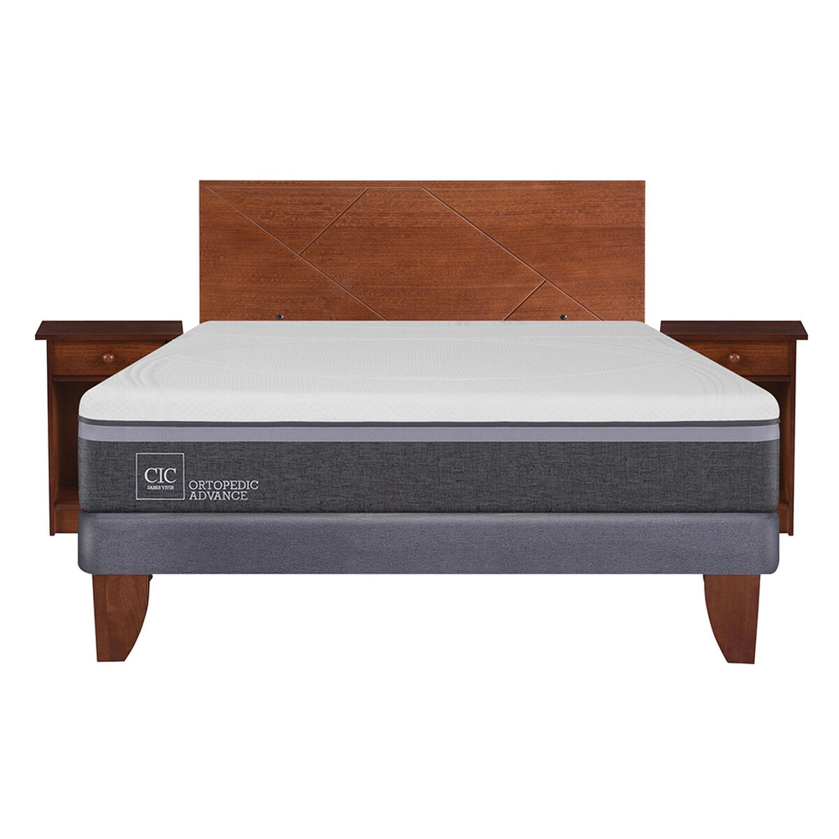 Cama Europea CIC 2 Plazas Ortopedic Advance + Respaldo + 2 Veladores New Villarrica