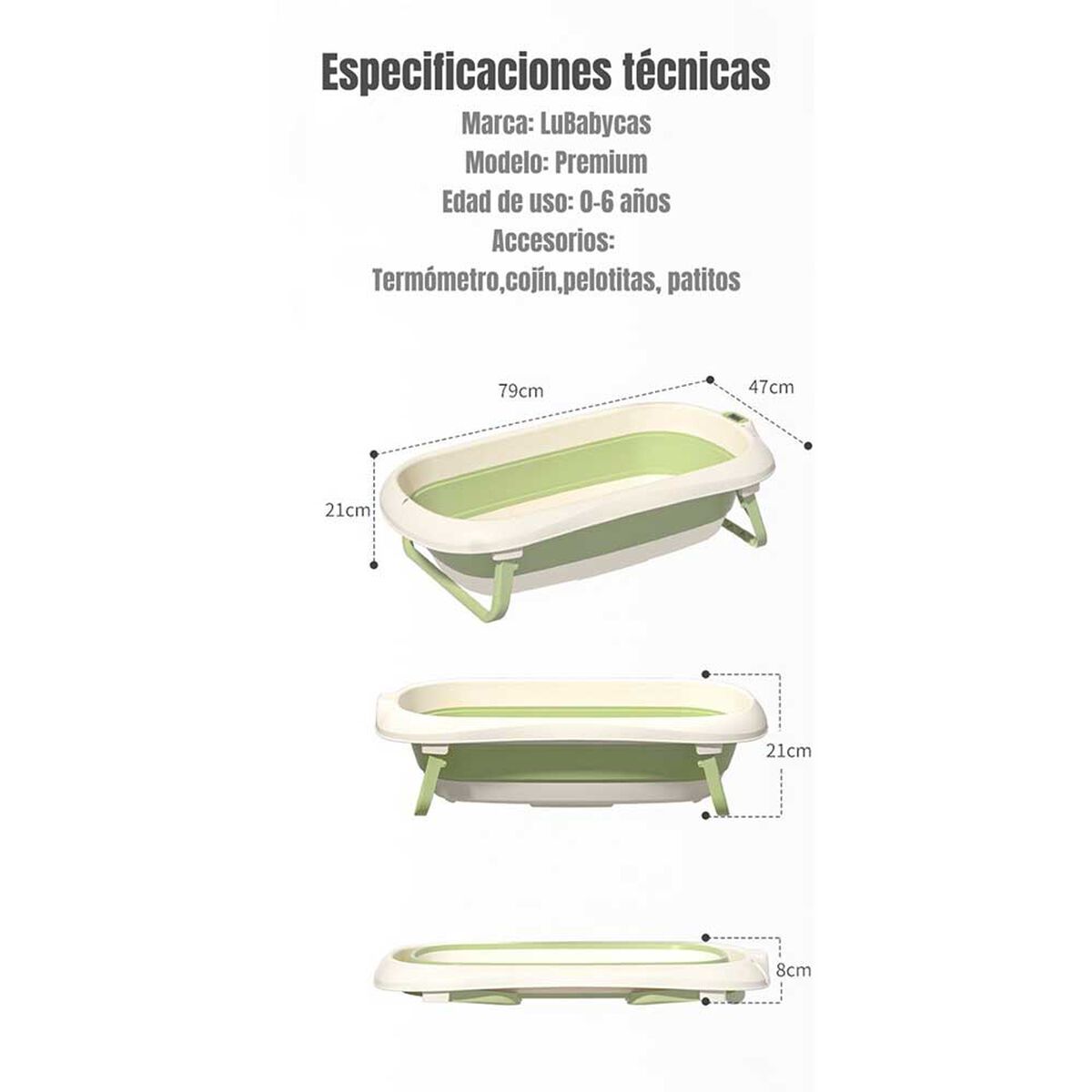 Bañera con Termómetro Cojín Premium Verde LuBabycas