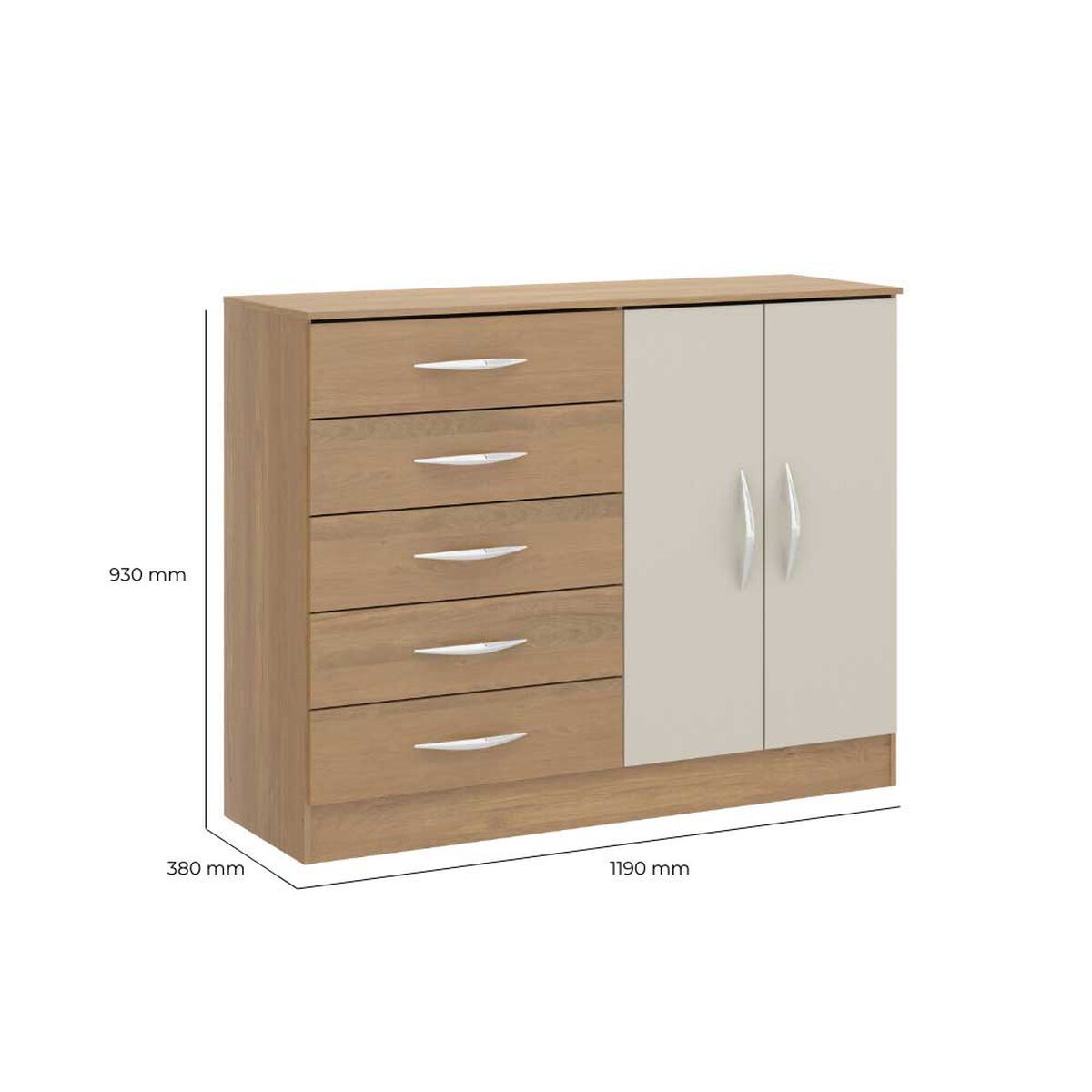 Cómoda Exit 52ROBE 5 Cajones 2 Puertas Roble Berige
