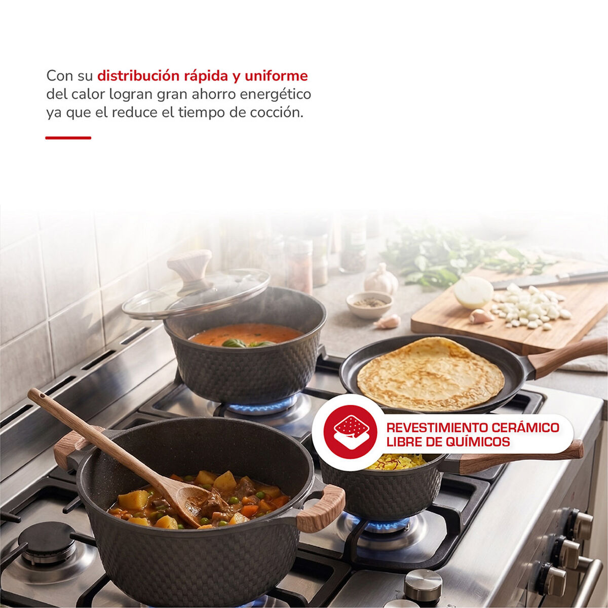 Bater&iacute;a de Cocina Aluminio Fundido Thomas 7 Piezas Gris