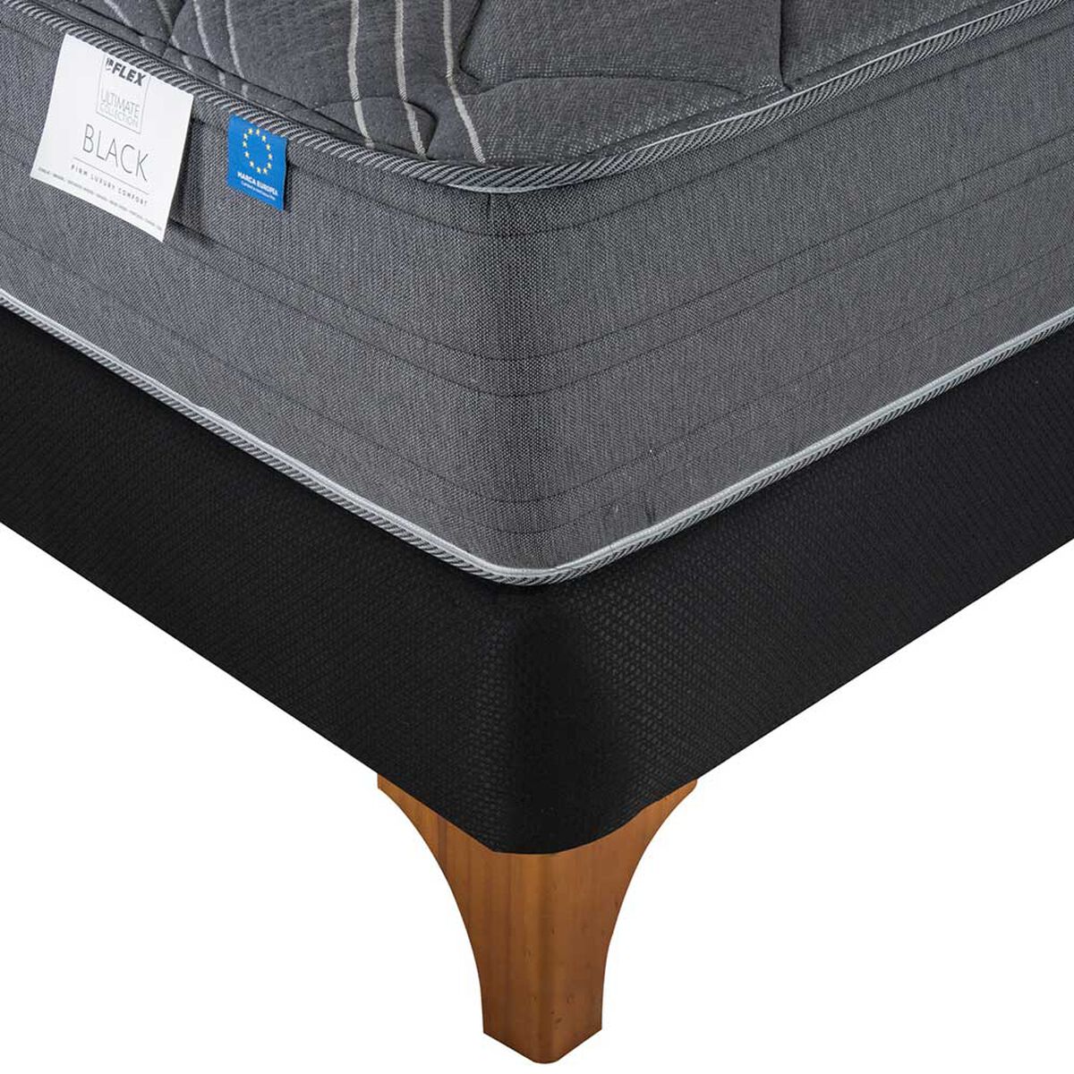 Cama Europea Flex Base Dividida King Black + Respaldo Modern Grafito + 2 Veladores Rover Universal