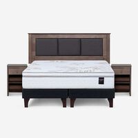 Cama Europea Rosen 2 Plazas Art 4 + Respaldo + Velador Rachel Gris
