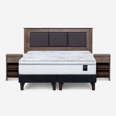 Imagen 1 del producto Cama Europea Rosen 2 Plazas Art 4 + Respaldo + Velador Rachel Gris