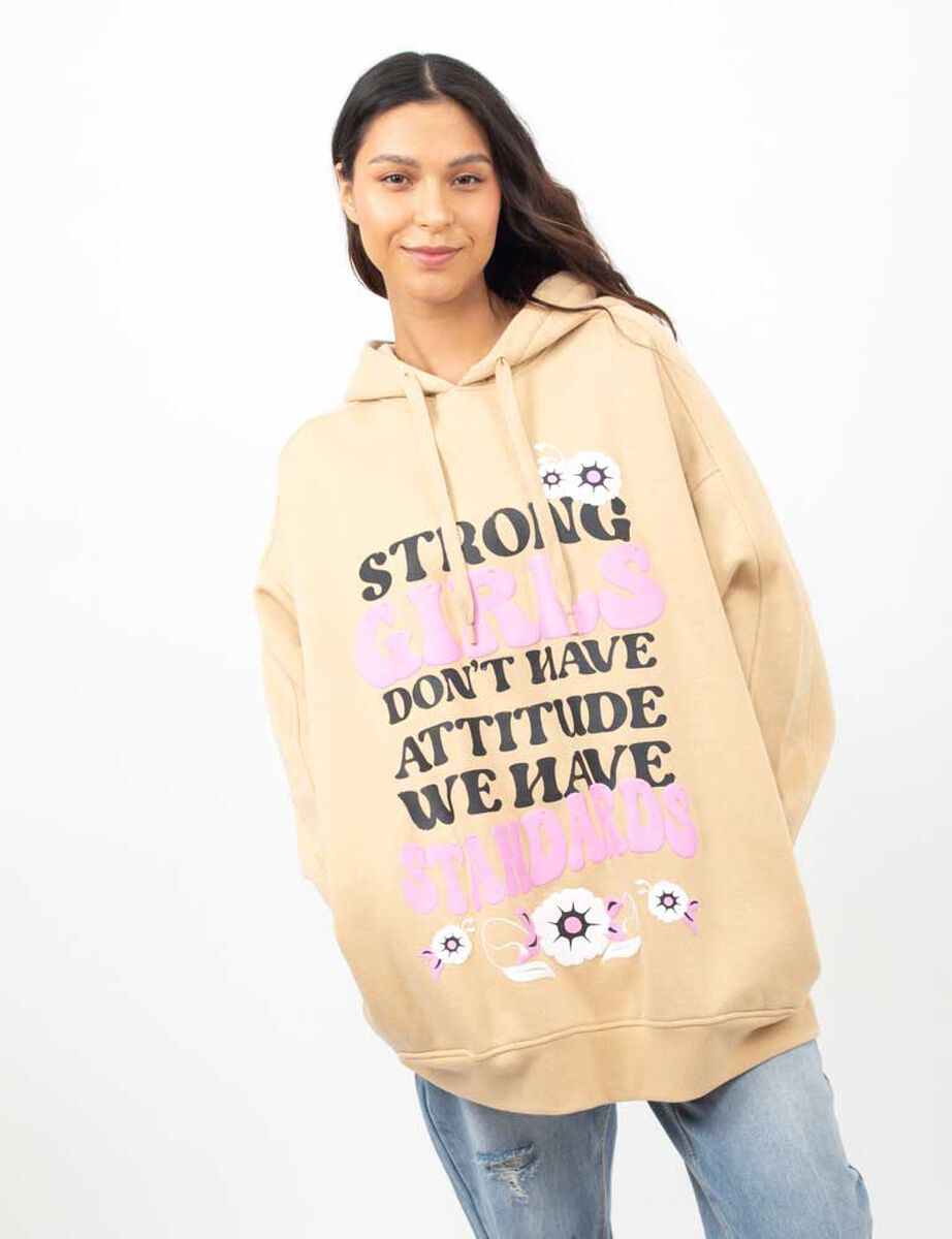 Polerón Hoodie Con Estampado Oversized Mujer Icono