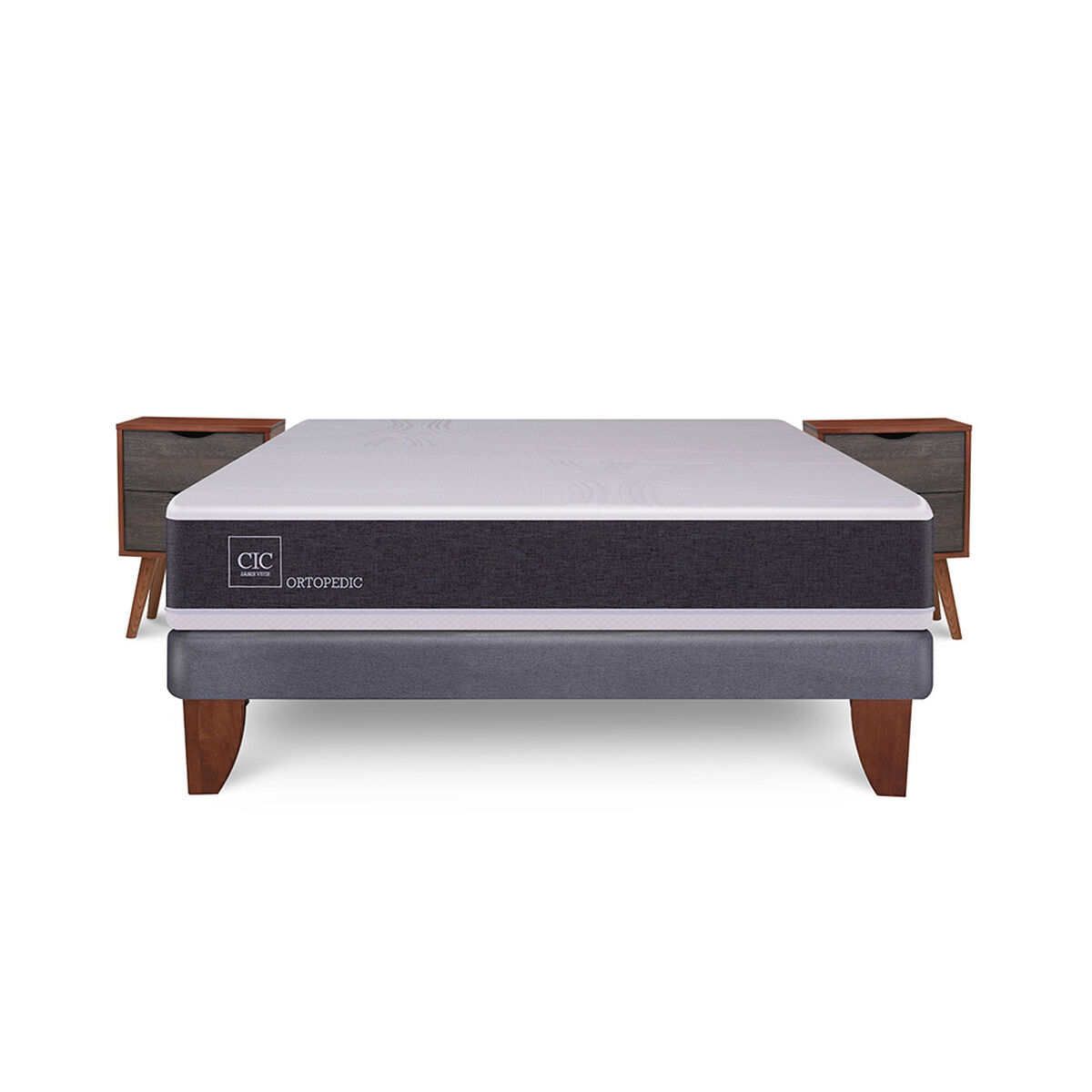 Cama Europea CIC 2 Plazas New Ortopedic + 2 Veladores Niger