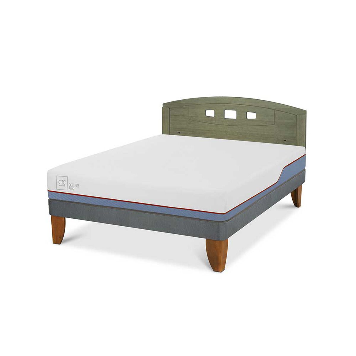 Cama Europea CIC 2 Plazas Excellence Plus + Respaldo Gales Olivo