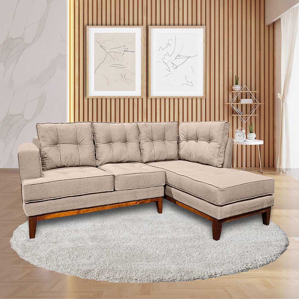 Sofá Seccional Derecho Living Factory Mañio 4 Cuerpos Beige