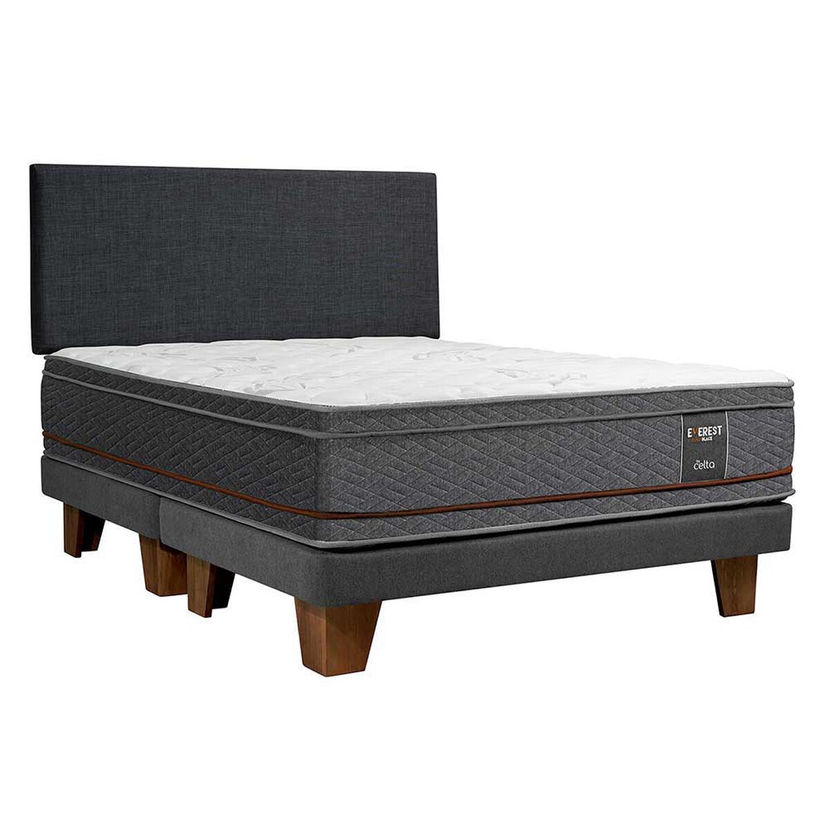 Cama Europea Celta Base Dividida 2 Plazas Copper Black + Respaldo