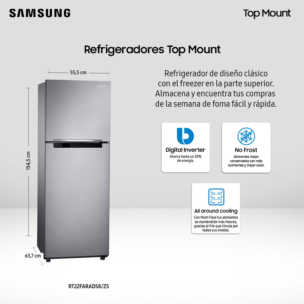 Refrigerador No Frost Samsung RT22FARADS8/ZS 234 lts.
