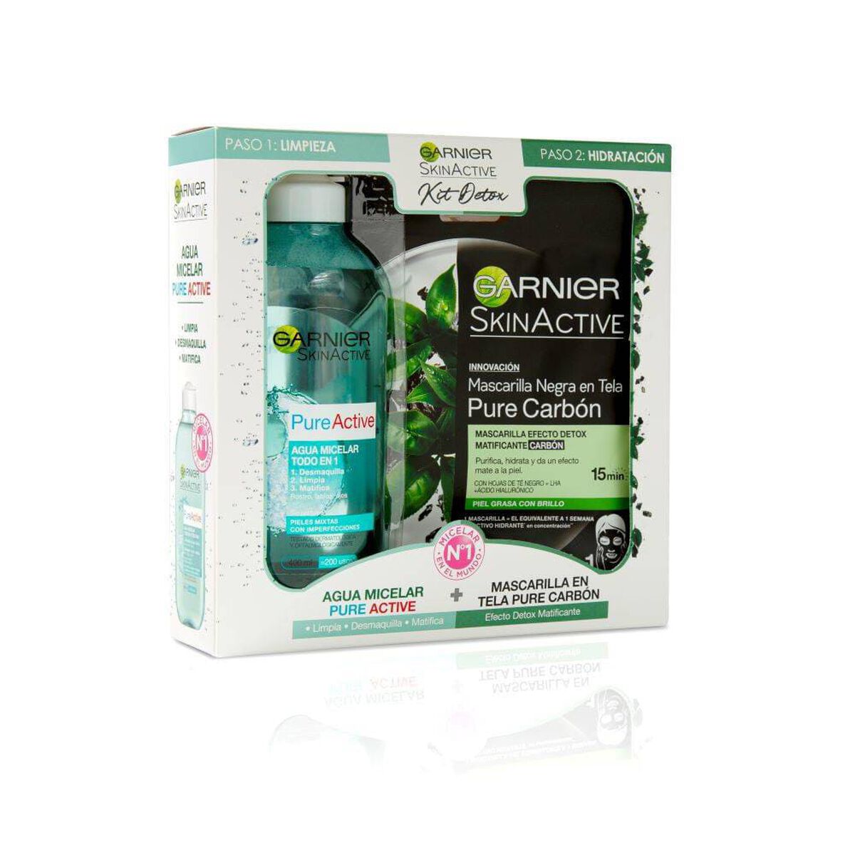 Pack 1 Agua Micelar Pure Active + 1 Mascarilla Carbón Garnier