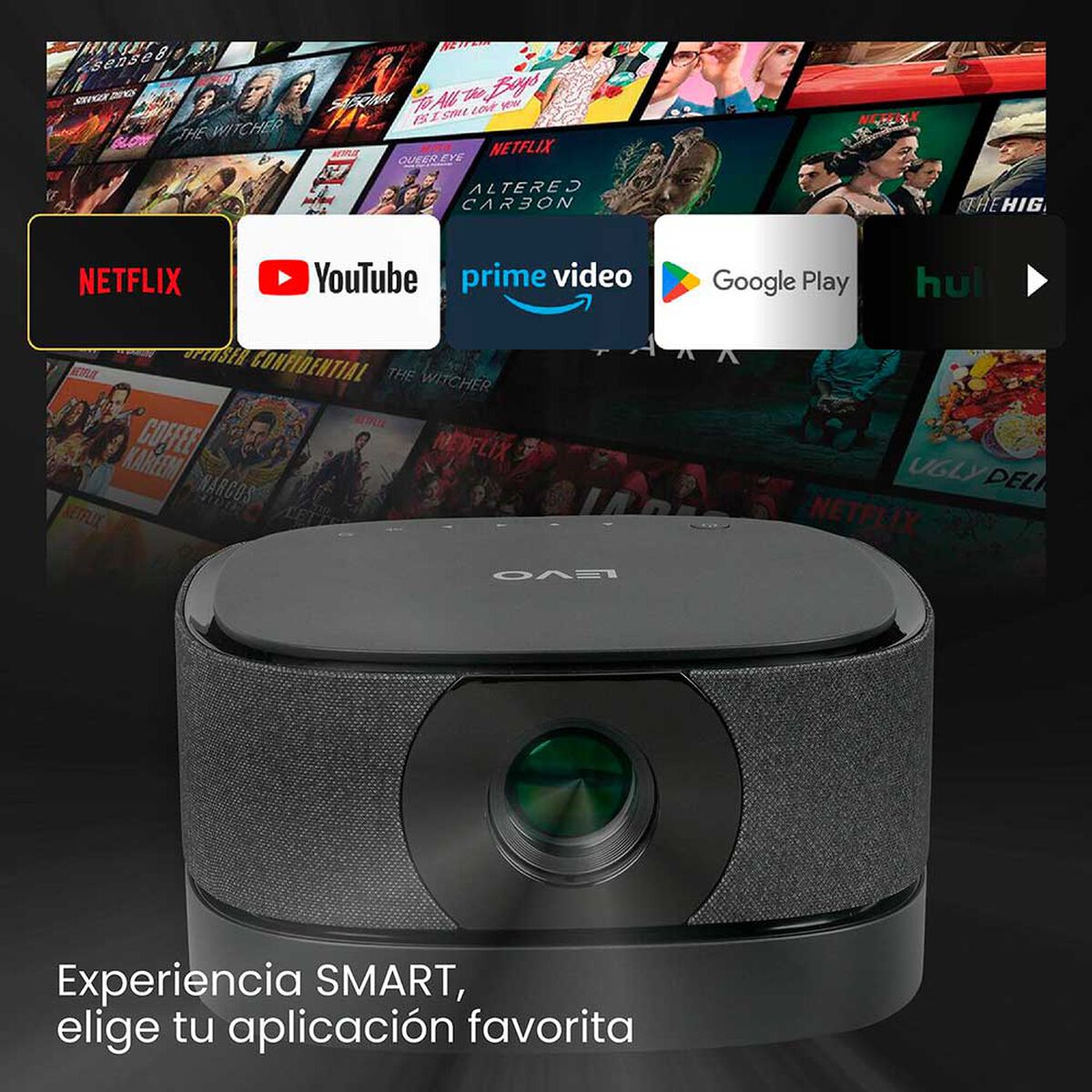 Proyector Portatil Lumix 9000lm + Telón Electrico 80" LEVO