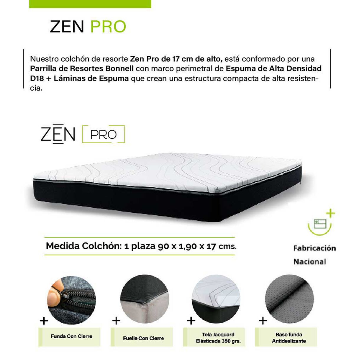 Base Latam Home 1 Plaza Zen Pro + Colchón Negro