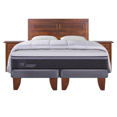 Cama Europea CIC Base Dividida 2 Plazas Ortopedic Advance + Respaldo + 2 Veladores Milan + 2 Almohadas + Plumón