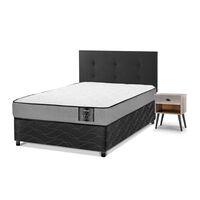 Cama Americana Flex 1,5 Plazas Star + Respaldo Royal Negro + Velador Rock