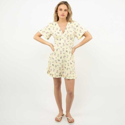 Vestido Mini Manga Corta Mujer Icono Amarillo, Blanco, Cafe, Celeste