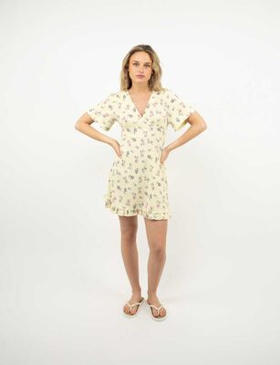 Imagen 1 del producto Vestido Mini Manga Corta Mujer Icono Amarillo, Blanco, Cafe, Celeste