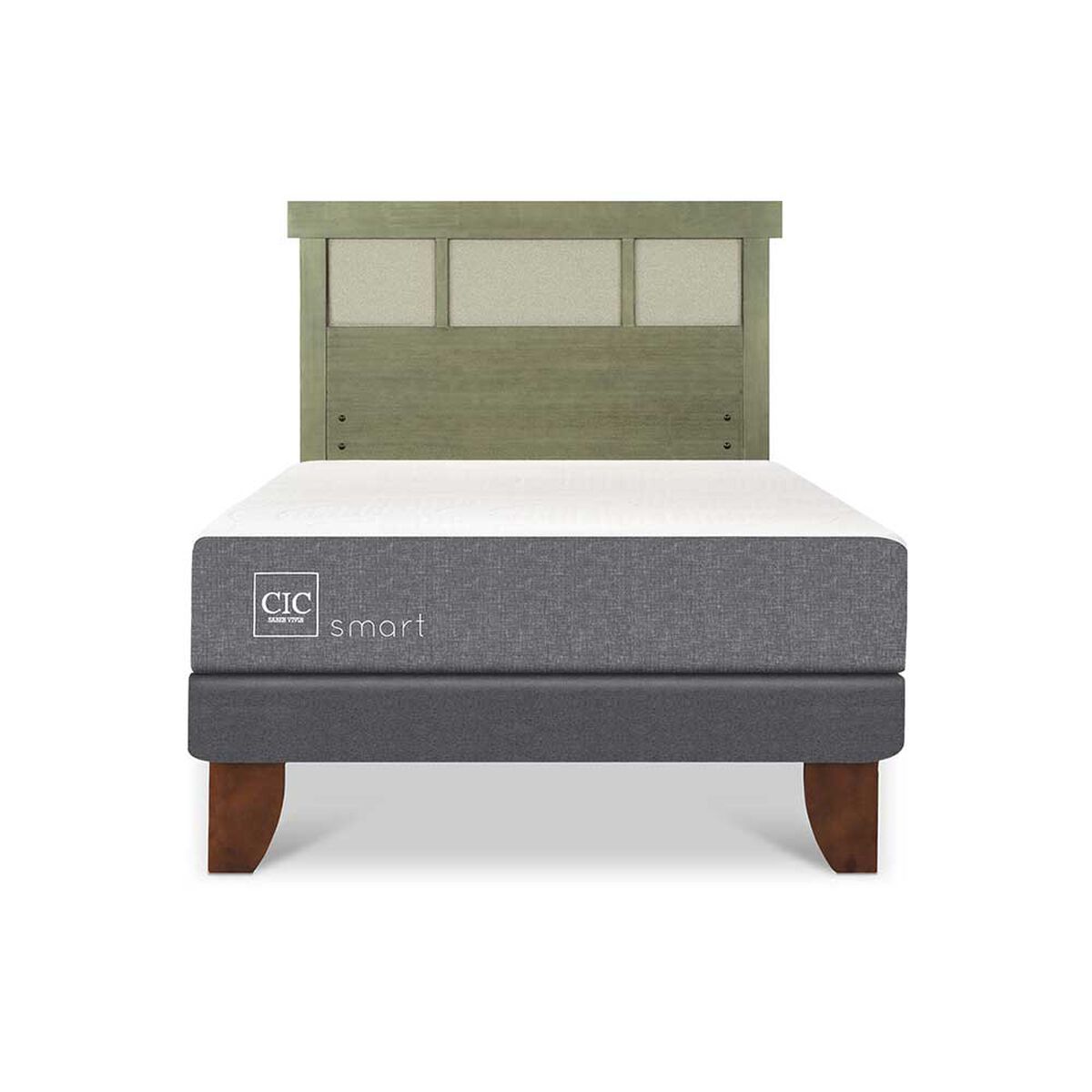 Cama Europea CIC 1,5 Plazas Smart + Respaldo Dublin Olivo